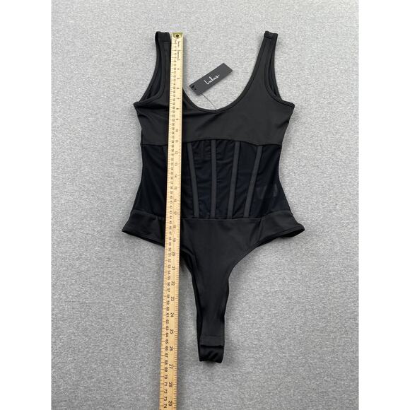 Lulus Mesh Bustier Bodysuit Top Sz S Black Sleeveless Tank Semi-Sheer Going Out - Picture 5 of 9